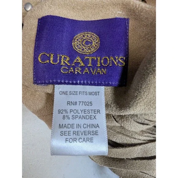 Curations Caravan Tan Faux Suede Laser Cut Fringe Wrap Shawl Studded Boho OS - Picture 4 of 16